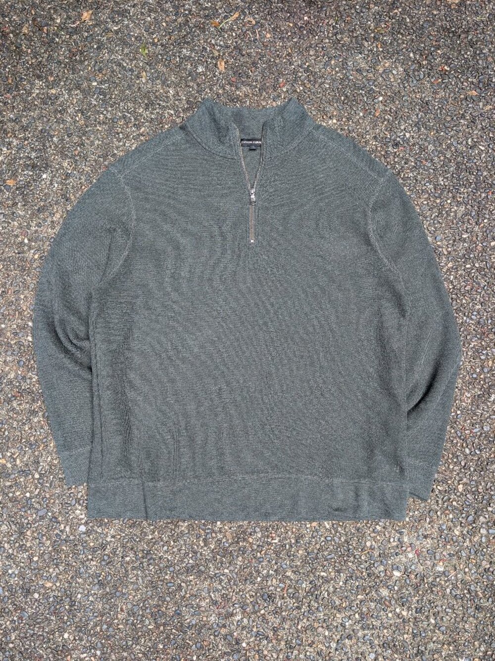 Banana Republic Mens XL Quarter Zip Waffle Knit Pullover Green Cotton Fleece